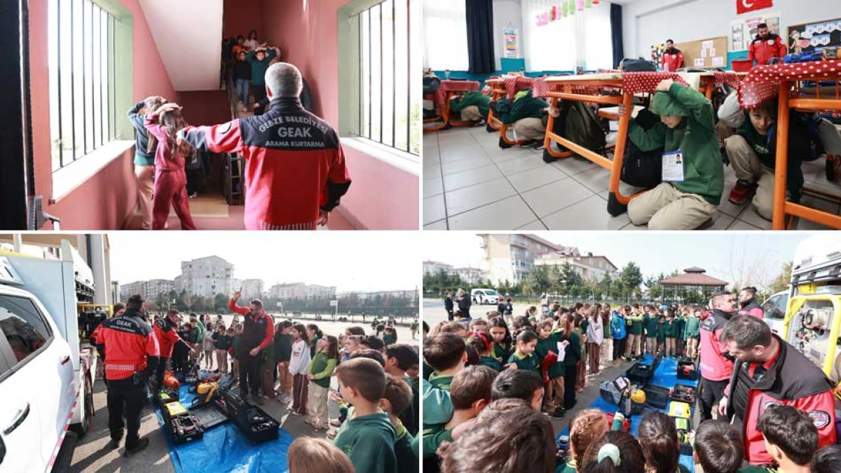 Gebze'de İlkokul &Ouml;ğrencilerine Deprem Tatbikatı